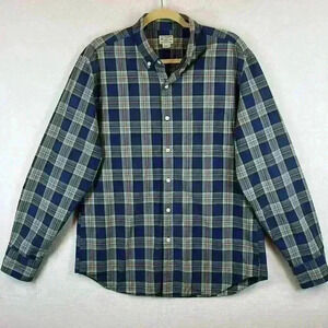 J. Crew Men’s Button-Down Shirt Sz Large Blue/Tan Plaid 100% Cotton